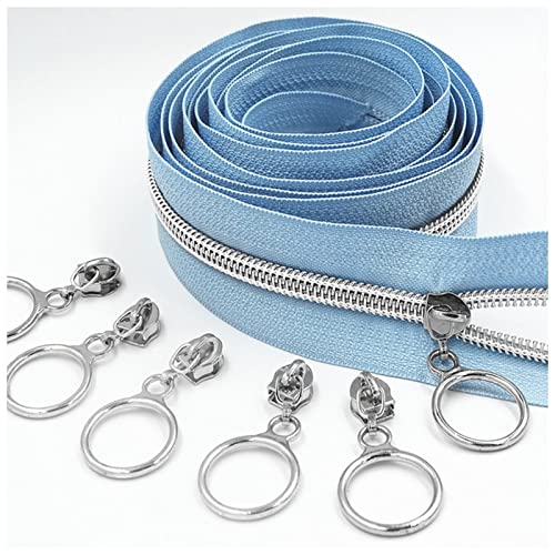 Reißverschlüsse mit geschlossenen Enden, 2 Meter 4 Schieber 5# goldener silberner Schieberzahn großes Stück Nylonspule Code DIY Haushalt Nähen Reißverschluss Reißverschluss(Silver light blue) von WEKONUMEX