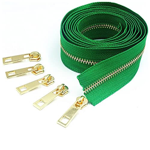 Reißverschlüsse mit geschlossenen Enden, 2 Meter lang und 5 Reißverschlusszieher 5# Messing-Metallreißverschluss for hochwertige Handtaschen und Geldbörsen, Handtaschen und Koffer(Grass Green) von WEKONUMEX