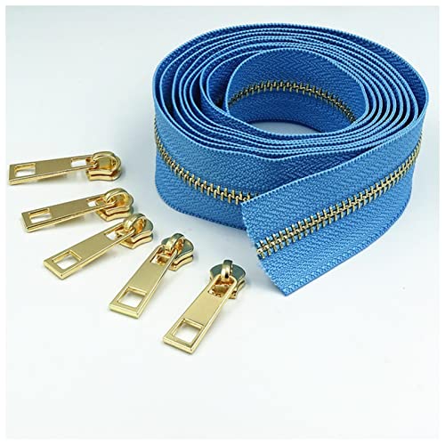 Reißverschlüsse mit geschlossenen Enden, 2 Meter lang und 5 Reißverschlusszieher 5# Messing-Metallreißverschluss for hochwertige Handtaschen und Geldbörsen, Handtaschen und Koffer(Light Blue) von WEKONUMEX