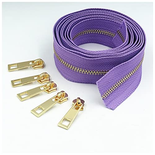 Reißverschlüsse mit geschlossenen Enden, 2 Meter lang und 5 Reißverschlusszieher 5# Messing-Metallreißverschluss for hochwertige Handtaschen und Geldbörsen, Handtaschen und Koffer(Light Purple) von WEKONUMEX