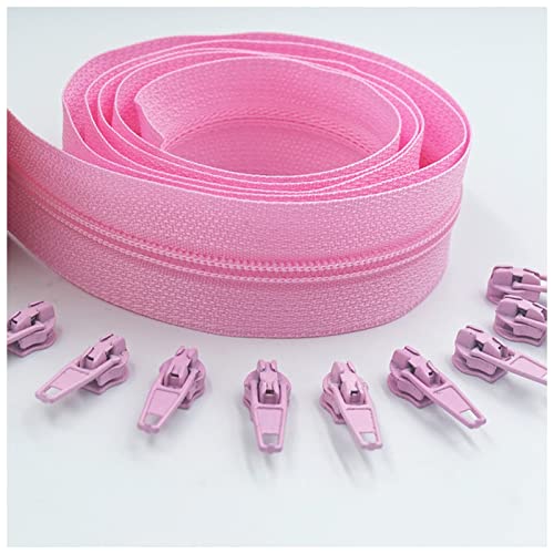 Reißverschlüsse mit geschlossenen Enden, 5 Meter langer Reißverschluss, 10 automatisch verriegelnde Schieber, 5# Nylon-Reißverschluss, verwendet for Kleidung, Handtaschen, Reißverschluss(Pink 134) von WEKONUMEX