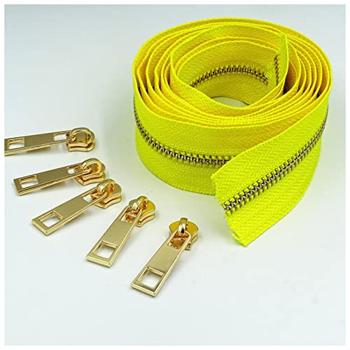 WEKONUMEX Reißverschlüsse mit geschlossenen Enden, 2 Meter lang und 5 Reißverschlusszieher 5# Messing-Metallreißverschluss for hochwertige Handtaschen und Geldbörsen, Handtaschen und Koffer(Yellow) von WEKONUMEX