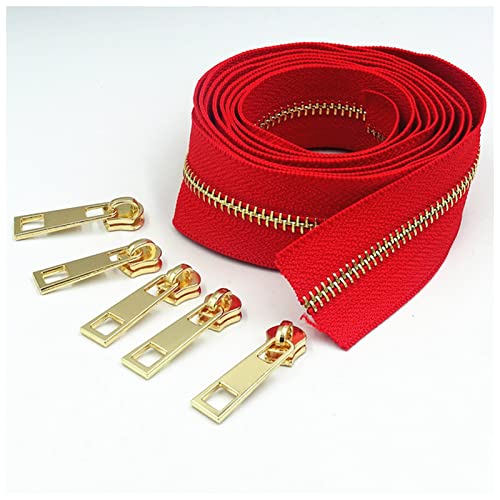 WEKONUMEX Reißverschlüsse mit geschlossenen Enden, 2 Meter lang und 5 Reißverschlusszieher 5# Messing-Metallreißverschluss for hochwertige Handtaschen und Geldbörsen, Handtaschen und Koffer(Red) von WEKONUMEX