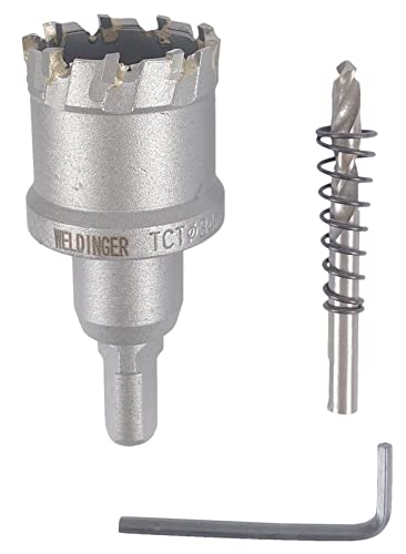 WELDINGER Lochsäge Hartmetall 34 mm für Stahl Edelstahl NE-Metall Guss mit Zentrierbohrer Auswurffeder Montageschlüssel (Bohrkrone) von WELDINGER