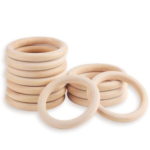 WELHAEPI Holzringe zum Basteln, 12 Stk Holz Ringe, Natürliche Holz Makramee Ringe, Unvollendete Hölzern Holzringe für DIY Schmuck Armband Makramee Anhänger Hängende Dekoration Ringe - 80mm von WELHAEPI