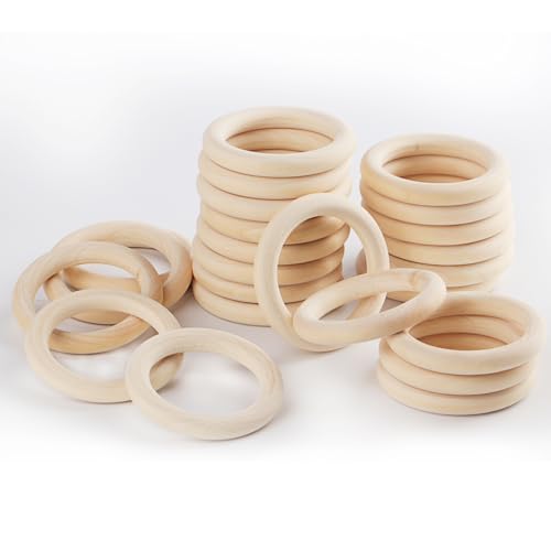 WELHAEPI Holzringe zum Basteln, 24 Stk Holz Ringe, Natürliche Holz Makramee Ringe, Unvollendete Hölzern Holzringe für DIY Schmuck Armband Makramee Anhänger Hängende Dekoration Ringe - 70mm von WELHAEPI