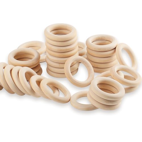 WELHAEPI Holzringe zum Basteln, 40 Stk Holz Ringe, Natürliche Holz Makramee Ringe, Unvollendete Hölzern Holzringe für DIY Schmuck Armband Makramee Anhänger Hängende Dekoration Ringe - 50mm von WELHAEPI