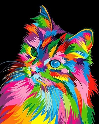 WELHAEPI 5D DIY Diamond Painting Kits Full, Diamant Kristall Strass Edelstein Kunst und Handwerk Kreuzstich Stickerei Painting Bilder nach Zahlen für Kinder Erwachsene Wand Dekoration – Katze von WELHAEPI