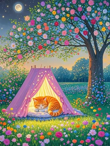 WELIWE Diamond Painting Kits für Erwachsene 5D Full Diamond Art Set DIY Diamant Kunst Malerei Kristallkunst für Heimdekoration Blumenbaum Camping Katze 40×50 cm von WELIWE