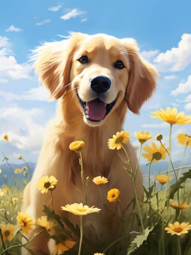 WELIWE Diamond Painting Kits für Erwachsene 5D Full Diamond Art Set DIY Diamant Kunst Malerei Kristallkunst für Heimdekoration Golden Retriever 40×50 cm von WELIWE