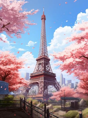 WELIWE Diamond Painting Kits für Erwachsene 5D Full Diamond Art Set DIY Diamant Kunst Malerei Kristallkunst für Heimdekoration Sakura-Turm 40×50 cm von WELIWE