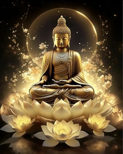 WELIWE Vorgedruckt Kreuzstich kit für Erwachsene 11CT Stickerei Set DIY Starter Stickbild Handwerk Heimdekoration Buddha-Statue Lotus 40×50cm von WELIWE