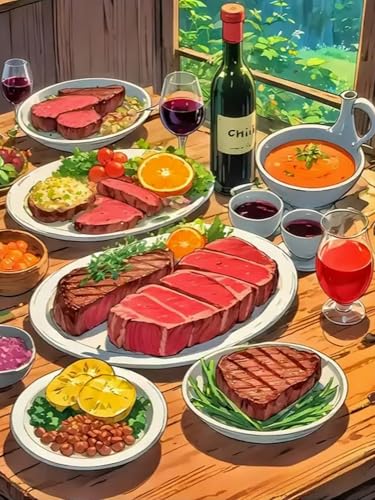 WELIWE Vorgedruckt Kreuzstich kit für Erwachsene 11CT Stickerei Set DIY Starter Stickbild Handwerk Heimdekoration Gourmet-Steak 40×50 cm von WELIWE