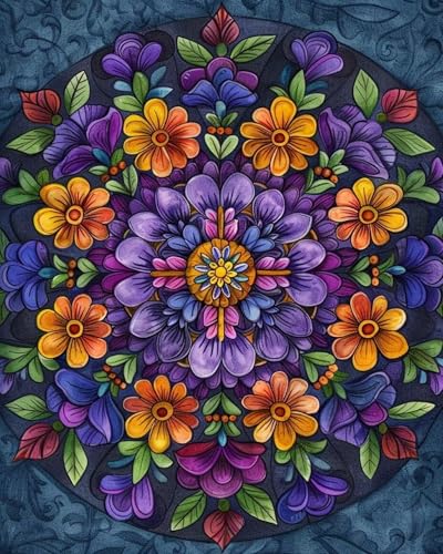 WELIWE Vorgedruckt Kreuzstich kit für Erwachsene 11CT Stickerei Set DIY Starter Stickbild Handwerk Heimdekoration Mandala flower 40×50cm von WELIWE