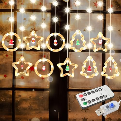 WELLTE 10er Set LED Lichterkette Weihnachten, 3m 8 Modi Lichtervorhang Weihnachten mit Fernbedienung, Fensterdeko Hängend Fensterlicht, IP44 Wasserdicht, für Innen Außen Weihnachtsfeier von WELLTE