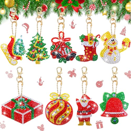 9pcs 5D DIY Diamant Malerei Schlüsselanhänger, Weihnachten Diamant Malerei Schlüsselanhänger, Diamond Painting Anhänger für Kinder, Weihnachten Diamond Painting Anhänger für Kinder Erwachsene von WELLXUNK