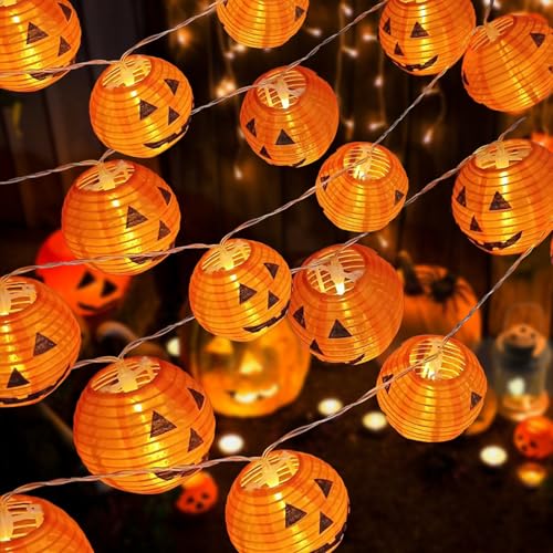 Halloween Lichterkette, Halloween LED Lichterkette, Halloween Lichterkette Kürbis, 3M 20 LED Orange Lichterkette, Halloween Kürbis Lichter, Halloween Kürbis Deko Lichterkette, für Außen Innen Deko von WELLXUNK