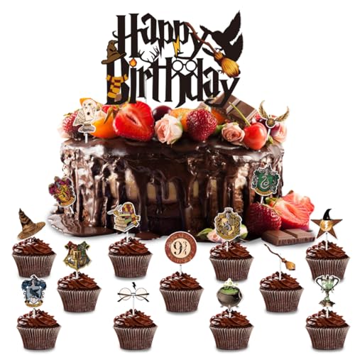 Magical Tortendeko, 16 Stück Wizard Cupcake Topper, Magier Kuchen Deko, Zauberer Happy Birthday Cake Topper, Magic Theme Inspiriert Tortenaufleger für Magic Theme Party Supplies von WELLXUNK