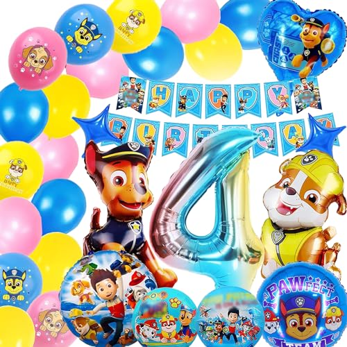 Paw Dog Geburtstag Deko 4 Jahre, 31 Pcs Paw Dog Patrol Geburtstag Deko 4 Jahre, Paw Dog Luftballon Kindergeburtstag Deko, Paw Luftballons Geburtstag 4 Jahre, Kindergeburtstag Partydeko von WELLXUNK