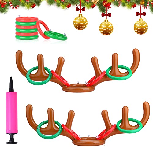 WELLXUNK Werfn Aufblasbare Rentier,Weihnachten Aufblasbare Geweih,Aufblasbare Geweih Ring Kinder Ringwurfspiel,mit 2 Aufblasbares Geweih 8 Ring 1 Luftpumpe,für Weihnachten Urlaub Partyspile von WELLXUNK