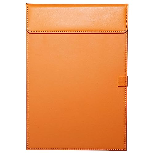 WELLYUK Schwarzes PU-Leder-Klemmbrett, Büro, A4, Dokumenten-Organizer, Schreibblock, Visitenkartenhalter, magnetischer Konferenzblock mit Stifthalter (Orange, 33 x 22,9 cm) von WELLYUK