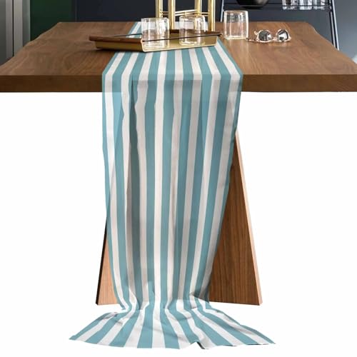 WENFEN Table Runners for Dining Table Chiffon Table Runner Stripes Pink Simple Chiffon Table Runners for Kitchen Living Room Wedding Coffee Table Decor Printed Gauze Table Runner(Color10,69x304cm) von WENFEN