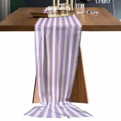 WENFEN Table Runners for Dining Table Chiffon Table Runner Stripes Pink Simple Chiffon Table Runners for Kitchen Living Room Wedding Coffee Table Decor Printed Gauze Table Runner(Color11,48x140cm) von WENFEN