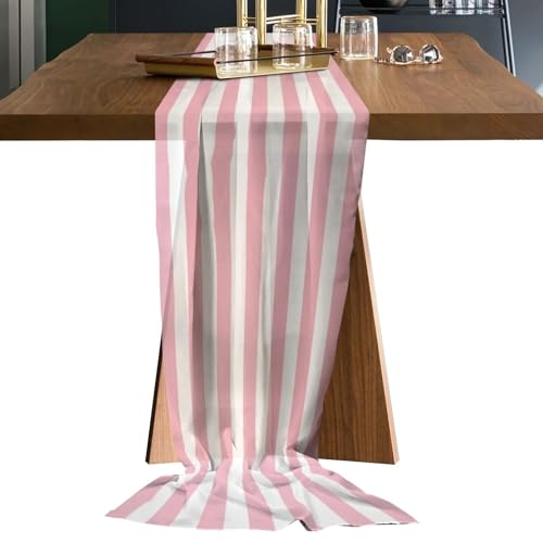 WENFEN Table Runners for Dining Table Chiffon Table Runner Stripes Pink Simple Chiffon Table Runners for Kitchen Living Room Wedding Coffee Table Decor Printed Gauze Table Runner(Green,48x140cm) von WENFEN