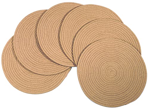 WENFOME Runde gewebte Platzsets, 35,1 cm, braune Jute, dicke Tischsets, Baumwolle, Juteseil, geflochtene Tischsets, Rattan-Tischsets, gewebte Tischsets für Esstisch, 6 Stück von WENFOME