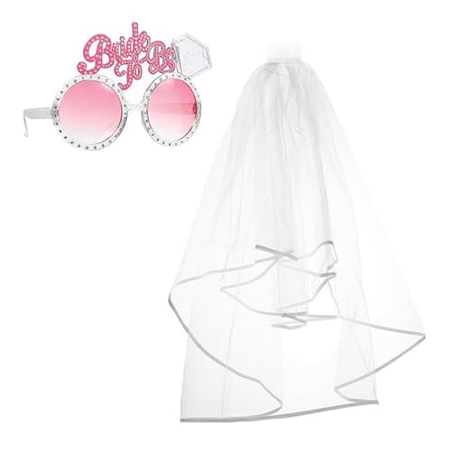 Kurzer Hochzeitsschleier für Braut mit Brille, weißer Brautschleier, Junggesellinnenabschied, Kopfschmuck, Verlobung, Event, Kostüm-Set, Hochzeitsfeier, Schleier, Brille, Junggesellinnenabschied, von WENGU