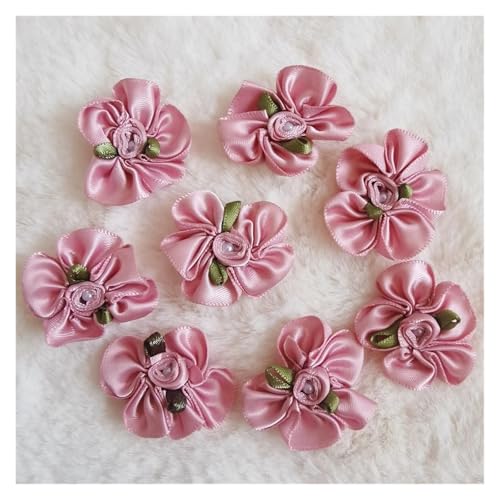 WENH 100 STÜCKE 3 cm Satinband Künstliche Seide Perle Rose Blume 3D Stoff Handgemachte Applikationen Nähen Hochzeit Handwerk Dekoration(Dusty pink) von WENH