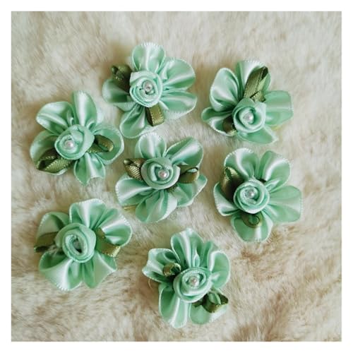 WENH 100 STÜCKE 3 cm Satinband Künstliche Seide Perle Rose Blume 3D Stoff Handgemachte Applikationen Nähen Hochzeit Handwerk Dekoration(Mint Green) von WENH