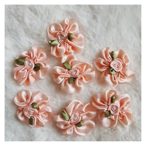 WENH 100 STÜCKE 3 cm Satinband Künstliche Seide Perle Rose Blume 3D Stoff Handgemachte Applikationen Nähen Hochzeit Handwerk Dekoration(Orange pink) von WENH