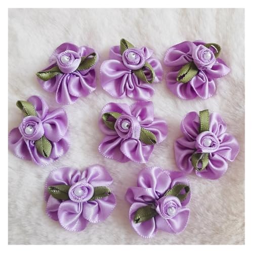 WENH 100 STÜCKE 3 cm Satinband Künstliche Seide Perle Rose Blume 3D Stoff Handgemachte Applikationen Nähen Hochzeit Handwerk Dekoration(Purple) von WENH