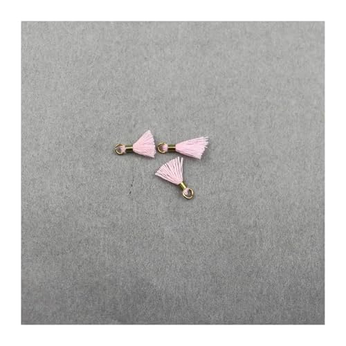 WENH 100 Stück 12 mm Hängering aus Kupferrohr, Mini-Quasten-Anhänger, DIY-Handwerk, Schmuck, Ohrringe, Materialien, Zubehör, kleine Fransenbesatz(Light Pink) von WENH