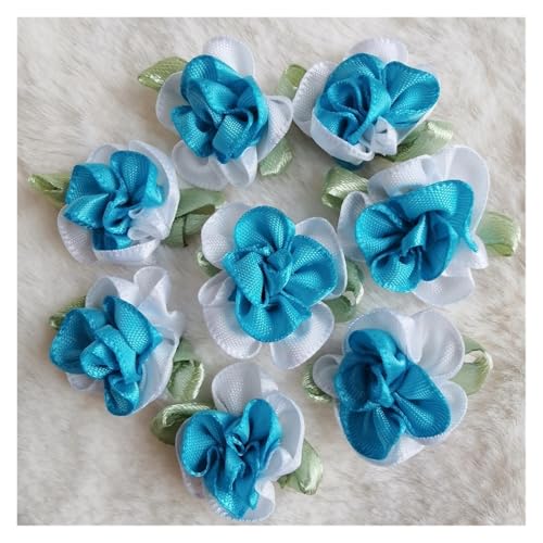 WENH 100 Stück 30 mm 2-farbige Satinband-Blumen-Bogen-Applikationen, Mehrfarbig, Polyester, handgefertigt, for Nähen, Basteln, Hochzeitskleid-Dekoration(Blue) von WENH