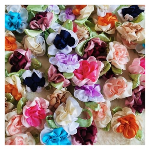 WENH 100 Stück 30 mm 2-farbige Satinband-Blumen-Bogen-Applikationen, Mehrfarbig, Polyester, handgefertigt, for Nähen, Basteln, Hochzeitskleid-Dekoration(Mix) von WENH