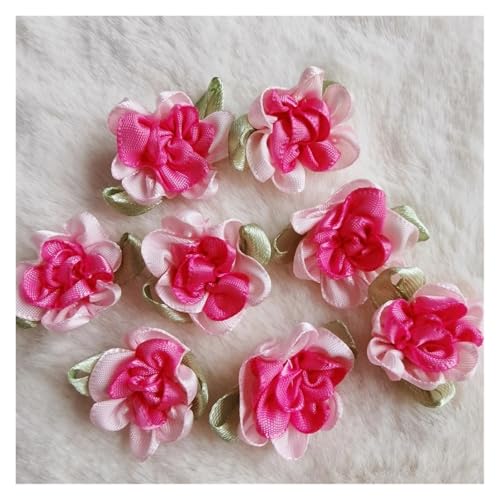 WENH 100 Stück 30 mm 2-farbige Satinband-Blumen-Bogen-Applikationen, Mehrfarbig, Polyester, handgefertigt, for Nähen, Basteln, Hochzeitskleid-Dekoration(Pink) von WENH