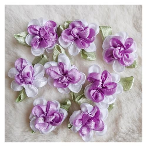 WENH 100 Stück 30 mm 2-farbige Satinband-Blumen-Bogen-Applikationen, Mehrfarbig, Polyester, handgefertigt, for Nähen, Basteln, Hochzeitskleid-Dekoration(Purple) von WENH