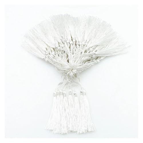 WENH 100 Stücke 13 cm Farbe Quasten Fransen Anhänger DIY Bastelbedarf Schmuck Zubehör Materialien Lesezeichen Kleidung Dekor Fransenbesatz(White Tassel) von WENH