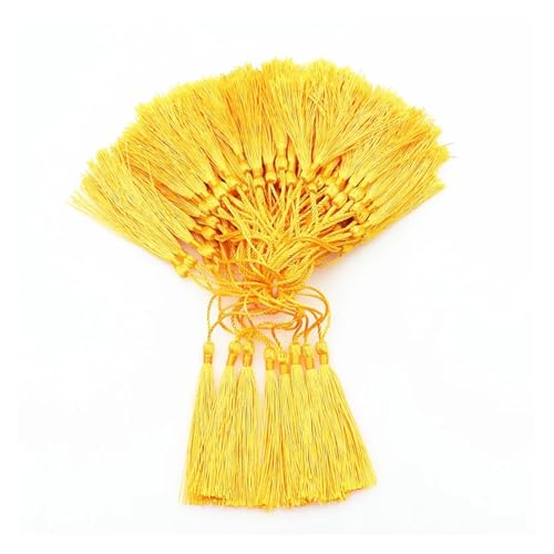 WENH 100 Stücke 13 cm Farbe Quasten Fransen Anhänger DIY Bastelbedarf Schmuck Zubehör Materialien Lesezeichen Kleidung Dekor Fransenbesatz(Yellow Tassel) von WENH