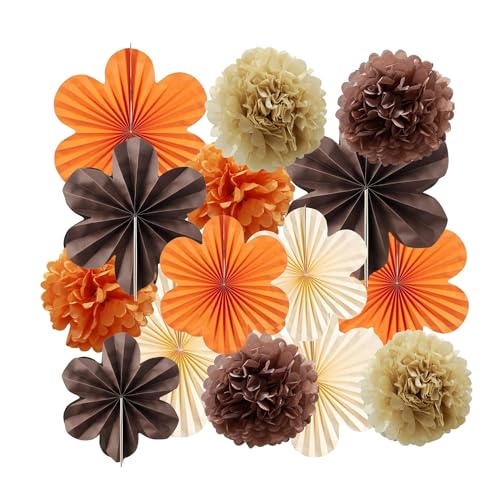 WENH 15 Stück Kaffee Beige Orange Farbe Blumen Papierfächer Klassenzimmer Dekoration Papier Floral Hintergrund Autume Halloween Dekoration von WENH