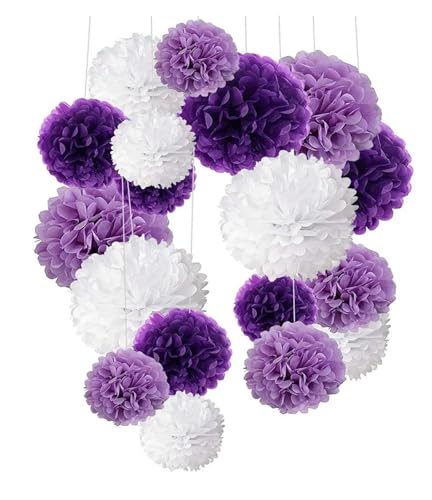 WENH 18 Stück Hochzeit Deko Papier Pompom Pom Poms Blumenball Party Home Decor Seidenpapier Babyparty Geburtstag Weihnachten DIY Dekoration(PURPLE) von WENH