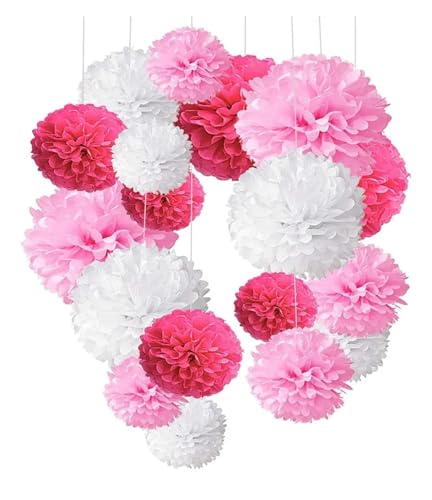 WENH 18 Stück Hochzeit Deko Papier Pompom Pom Poms Blumenball Party Home Decor Seidenpapier Babyparty Geburtstag Weihnachten DIY Dekoration(Pink) von WENH