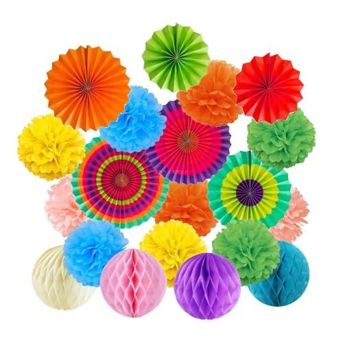 WENH 19 Teile/satz Blau Seidenpapier Pom Poms Blumenfächer Und Wabenbälle for Geburtstag Babyparty Hochzeit Festival Dekorationen(5) von WENH