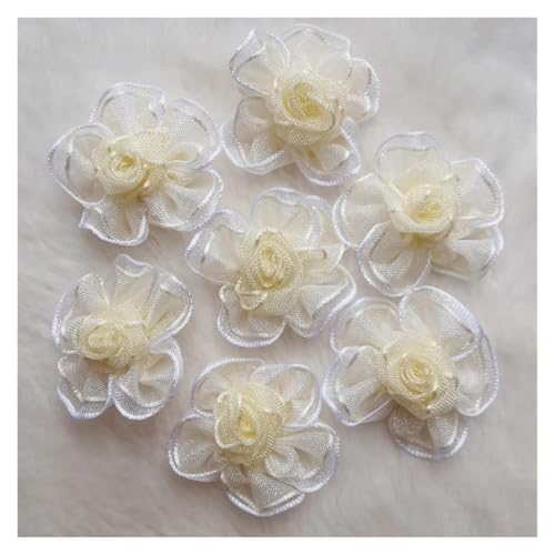 WENH 20/50 STÜCKE 2-Ton Satinband Organza Blume Beige Handgefertigte Stoffapplikationen for Hochzeit Nähen Bastelzubehör Partydekoration(20pcs) von WENH