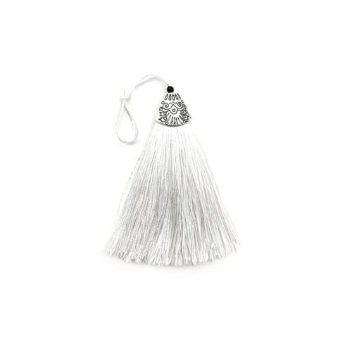 WENH 20Pcs Metall Kappen Seide Quaste Fringe Anhänger DIY Handwerk Material Farbe Quaste Trim Vorhänge Dekor Ohrringe Schmuck Komponenten(White Tassels Fringe) von WENH