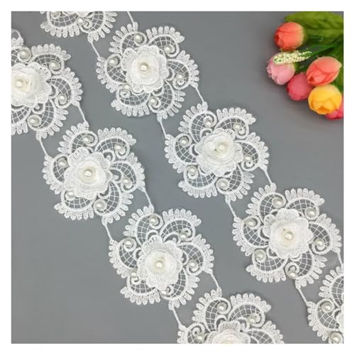 WENH 20x Perlen 3D Blumen bestickte Spitzenbesatz Applikationen Borten Band Stoff Nähen Handwerk Patches handgefertigt Hochzeitskleid Dekoration von WENH