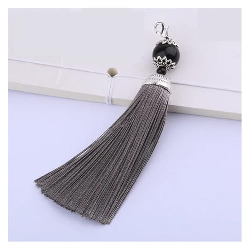 WENH 5 Stücke Glatte Seide Karabinerverschluss Quaste Fransen Anhänger DIY Handwerk Quasten Besatz Kleidungsstücke Vorhänge Dekor Ohrringe Schmuck Komponenten(Gray Tassels) von WENH