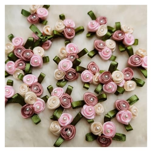 WENH 50 stücke Mini Künstliche Bunte Blumen Perle Machen Satin Band Rose Appliques Handgemachte Handwerk for Hochzeit Dekoration Zubehör von WENH